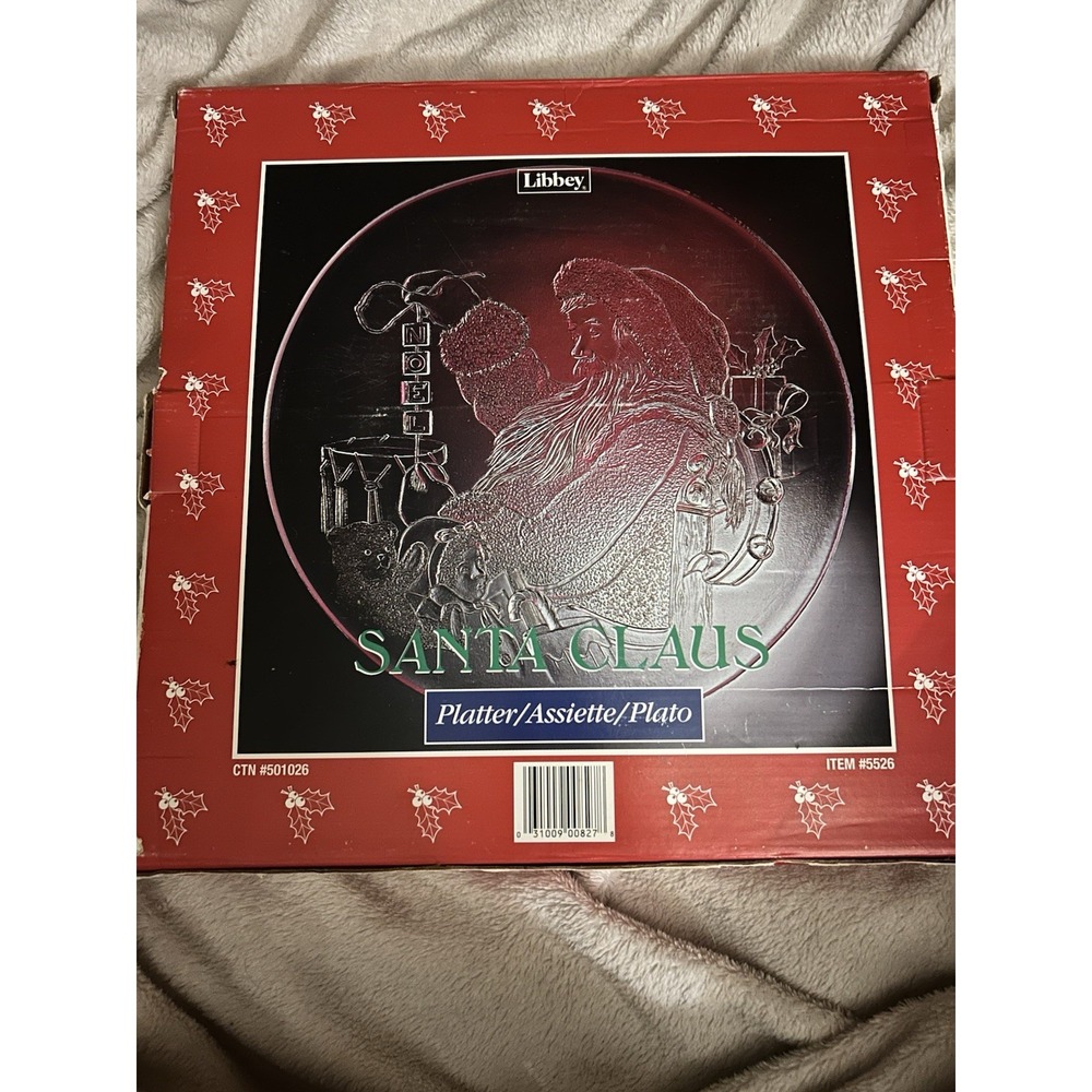 LIBBEY Santa Claus Serving Platter‎ NOEL Clear Glass Etched 13" New